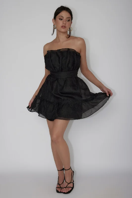 Marisela Strapless Frill Hem Mini Dress Black