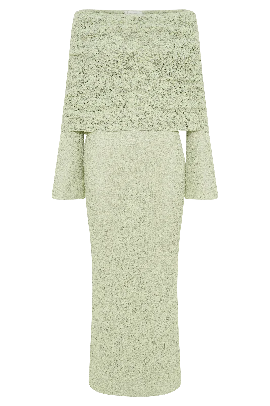 Marisol Off Shoulder Boucle Maxi Dress - Pastel Green