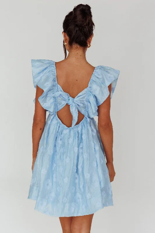 Melrose Place Floral Textured Frill Dress Powder Blue