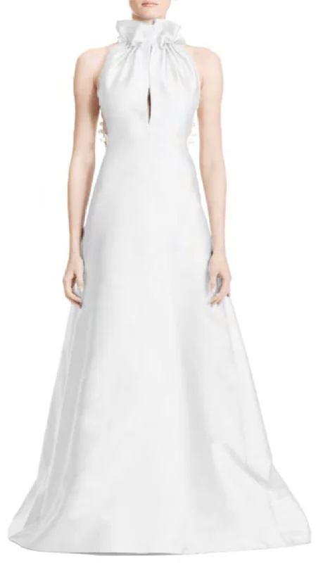 Mikado Gown with Ruffle Collar and Pearl Detail