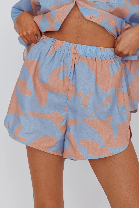 On Vacay Elastic Waist Shorts Print Blue