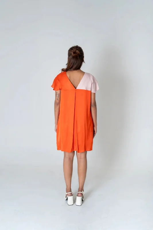 Orange-Pink Color-Block Short Dress