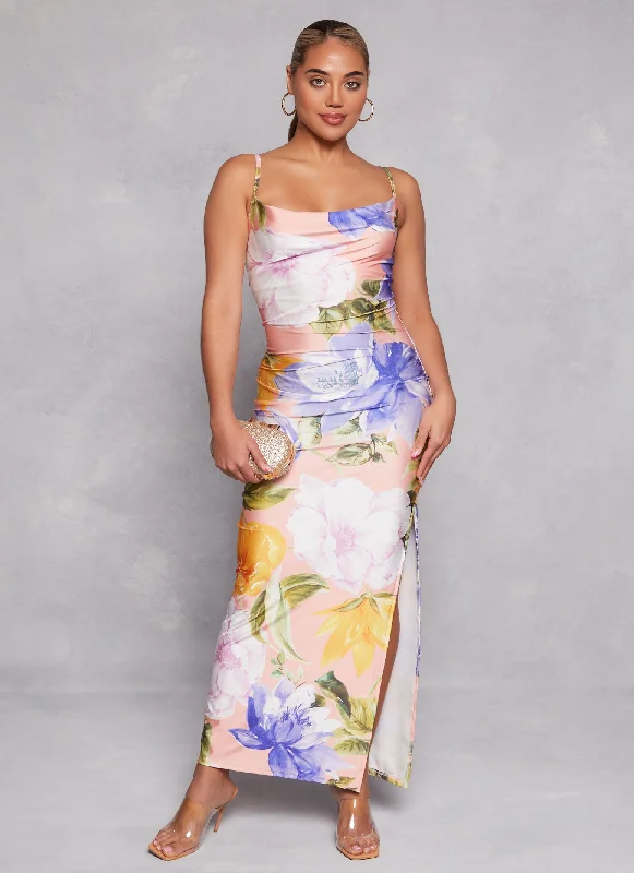 Haute Monde Floral Print Side Slit Maxi Dress