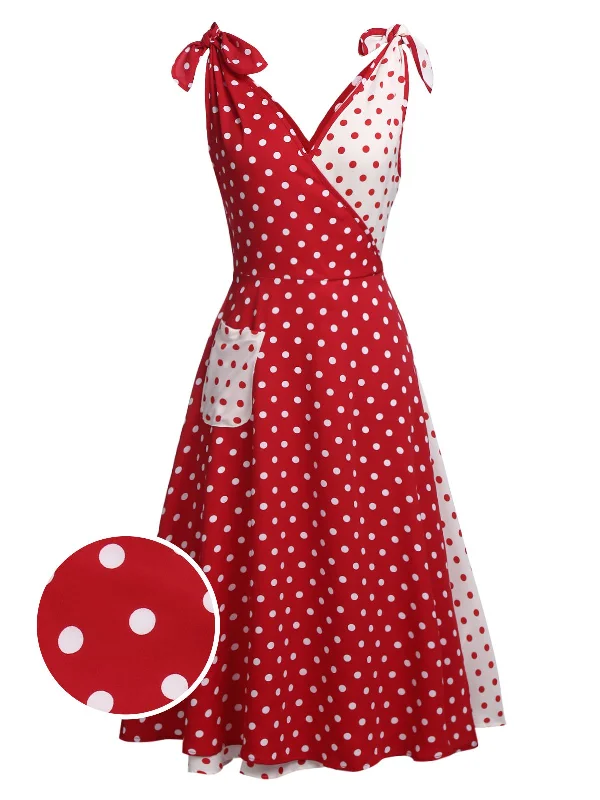 Red 1950s Polka Dot Pocket Swing Dress