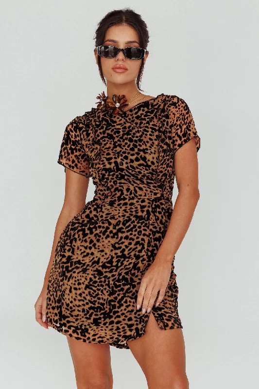 Ring Leader Short Sleeve Mini Dress Leopard Black