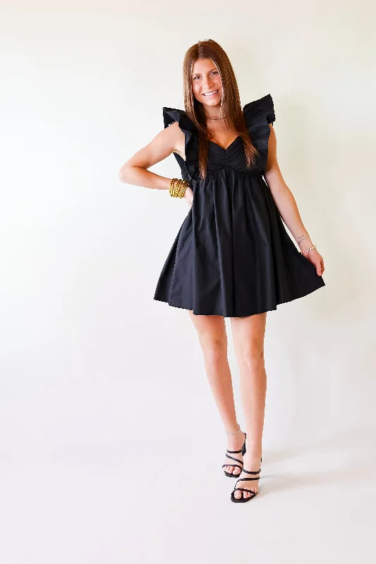 Pixie Perfect Ruffled Sleeve V Neck Dress in Black