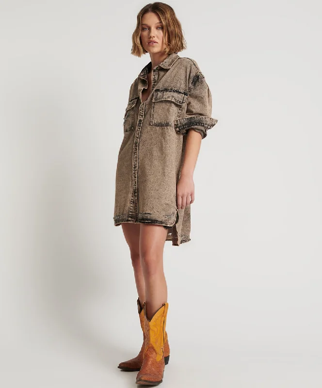 RUST DENIM SHIRT DRESS