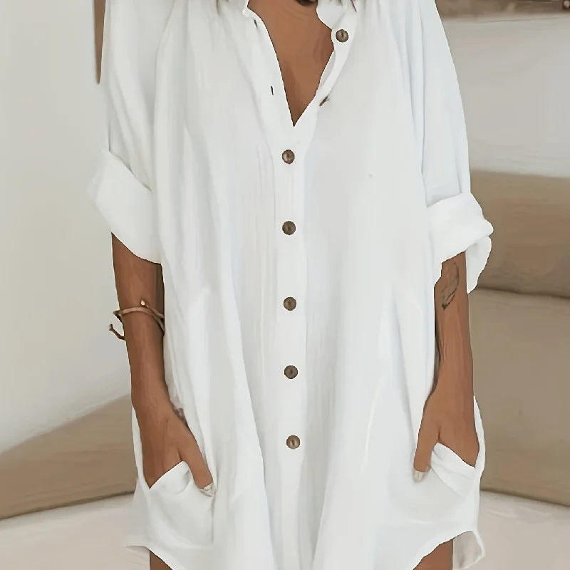 Sixsr Long Sleeve Shirt Dress, Button Up Casual Dress, Women's Clothing