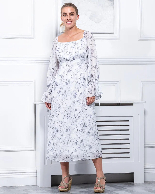 Sample Sale - Gathered Neckline Maxi Dress, White Floral