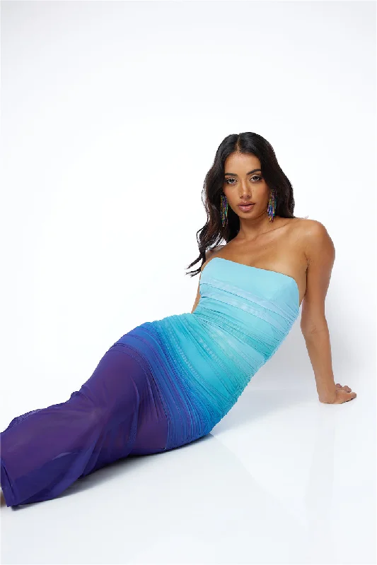 Splashing Out Mesh Maxi Dress Blue