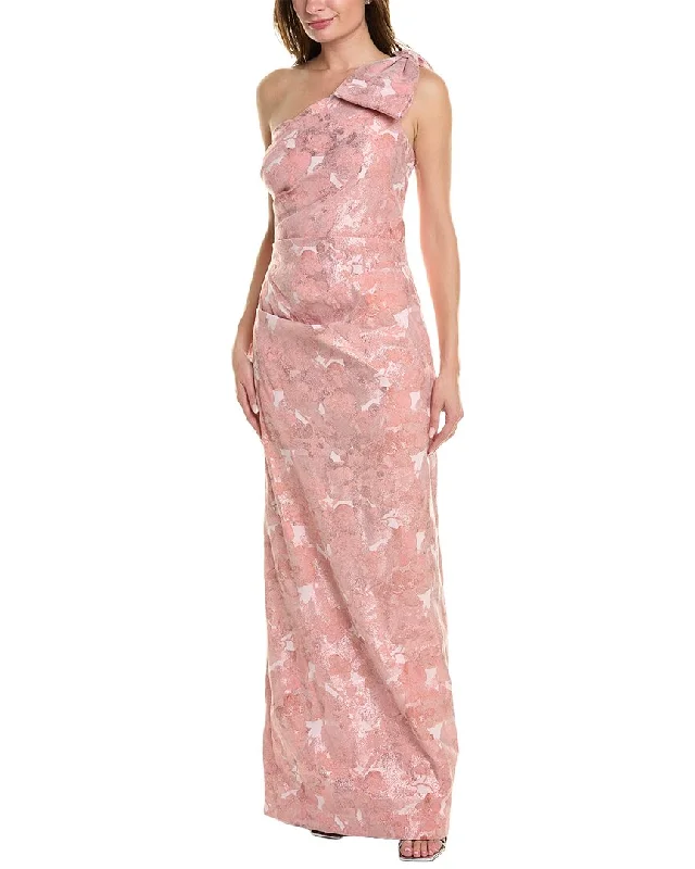 Teri Jon by Rickie Freeman One-Shoulder Jacquard Gown