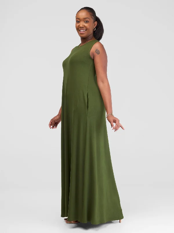 Vivo Basic Julia Back Pleat Maxi Dress - Hunters Green