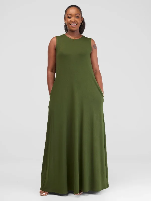 Vivo Basic Julia Back Pleat Maxi Dress - Hunters Green