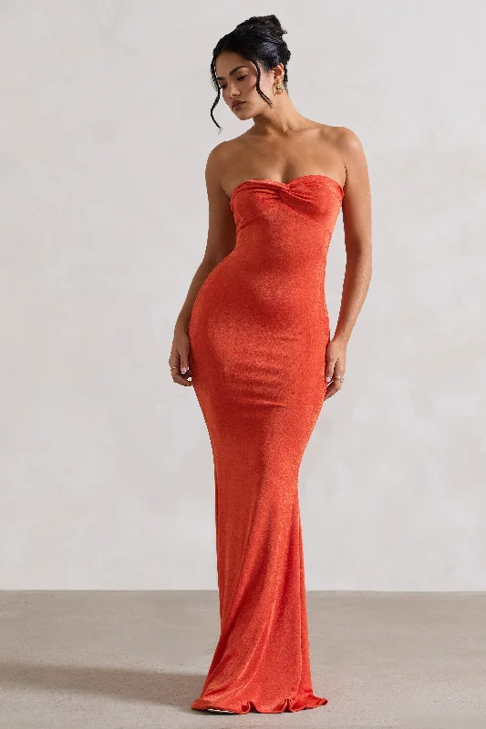 Wild Fantasy | Orange Bandeau Sweetheart Maxi Dress