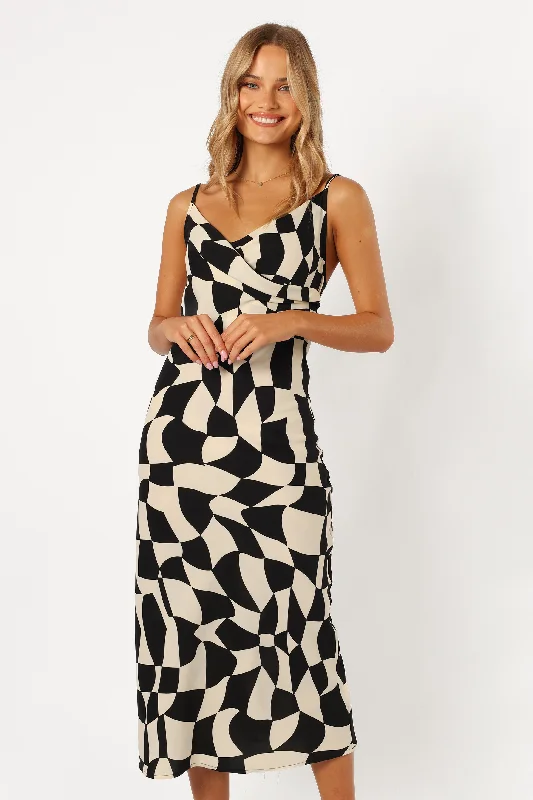 Winnie Wrap Maxi Dress - Black Print