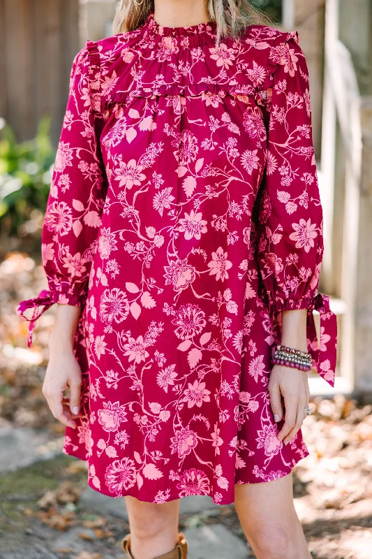 You've Got The Power Wine Red Floral Dress