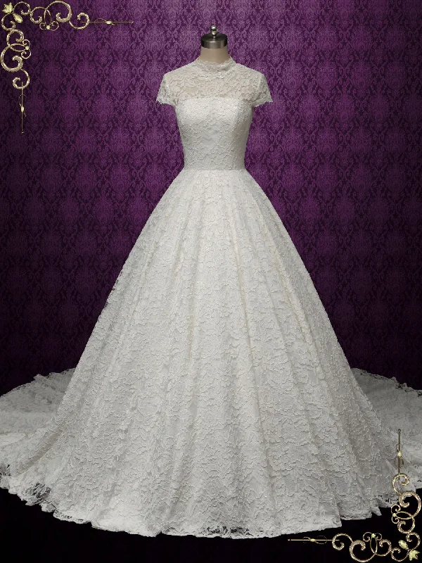 Ball Gown Lace Wedding Dress with Short Sleeves ADDISON