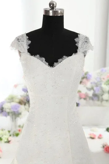 Cap Sleeve Trumpet Lace Gown With Lace-Up Back