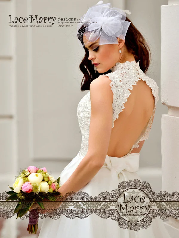 Custom Short Wedding Dress With Illusion Lace Bodice