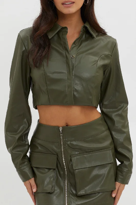 Fallen Angel Faux Leather Crop Top Olive