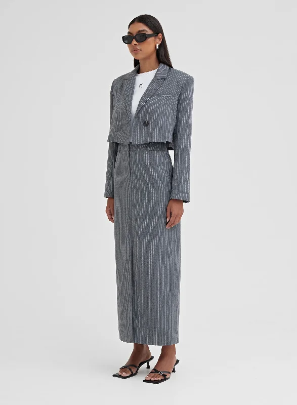 Grey Pinstripe Split Front Midi Skirt – Grayson