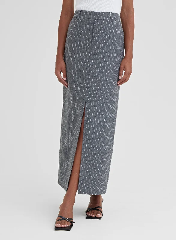 Grey Pinstripe Split Front Midi Skirt – Grayson