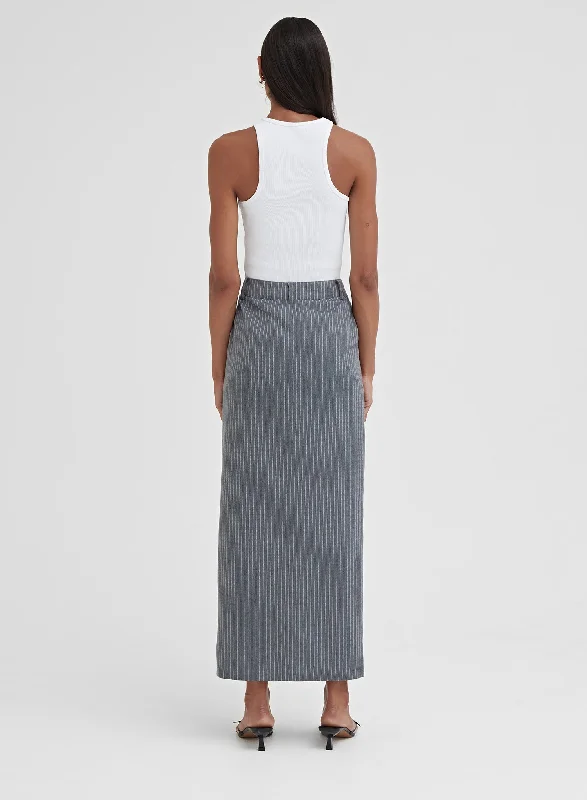 Grey Pinstripe Split Front Midi Skirt – Grayson