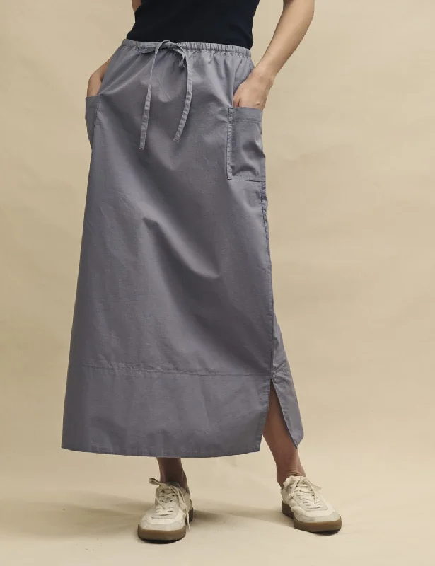 Grey Tie Waist Cargo Midi Skirt