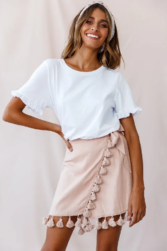 Kris Tassel Trimmed Wrap Skirt Mocha