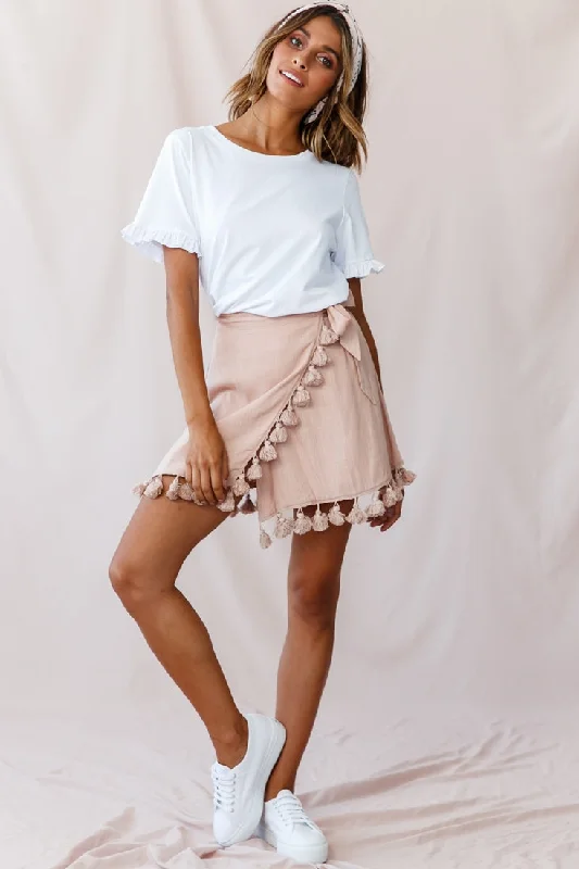 Kris Tassel Trimmed Wrap Skirt Mocha