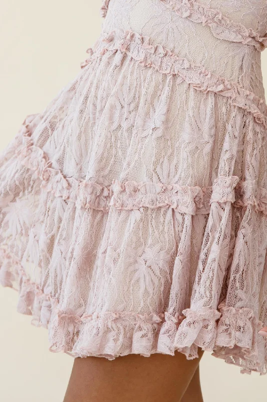 Laney Low Back Cami Strap Dress Floral Lace Blush