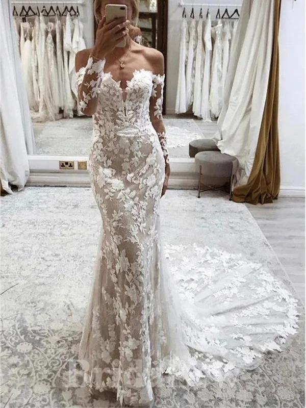 Long Sleeves Mermaid Elegant Beach Vintage Long Lace Wedding Dresses WD352