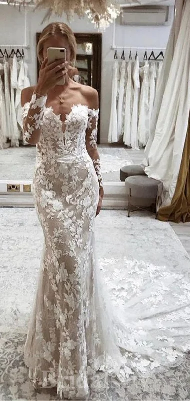 Long Sleeves Mermaid Elegant Beach Vintage Long Lace Wedding Dresses WD352