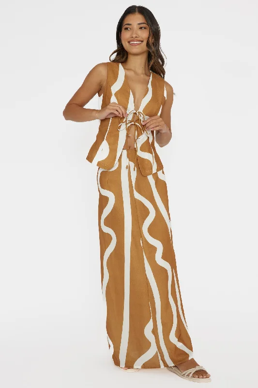 Meet Me There Maxi Skirt Abstract Tan