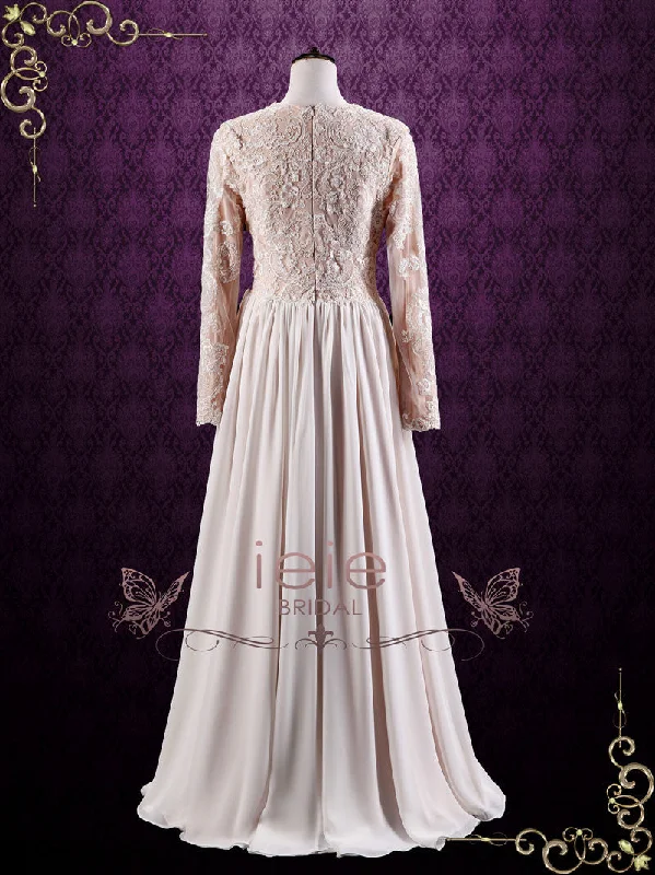 Modest Lace Long Sleeves Sheath Wedding Dress MEGAN