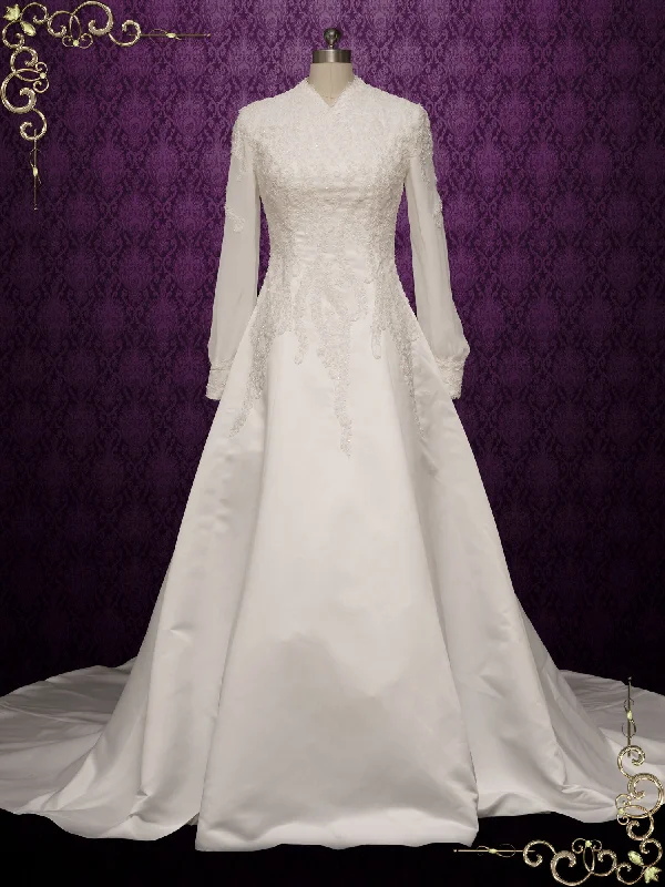 Modest Vintage Lace Wedding Dress with Long Sleeves SHALINA