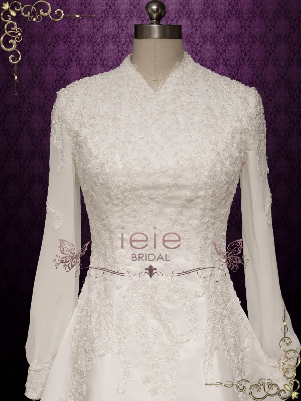 Modest Vintage Lace Wedding Dress with Long Sleeves SHALINA