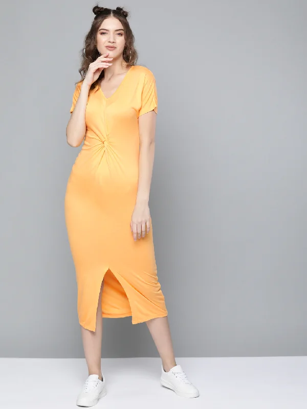 Mustard Front Knot Maxi Dress