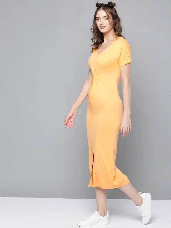 Mustard Front Knot Maxi Dress