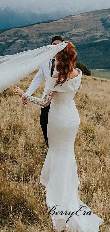 Off The Shoulder Mermaid Wedding Dresses, Long Sleeves Lace Wedding Dresses