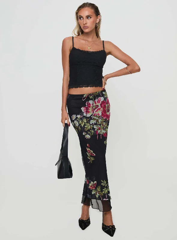 Paganio Maxi Skirt Black Floral