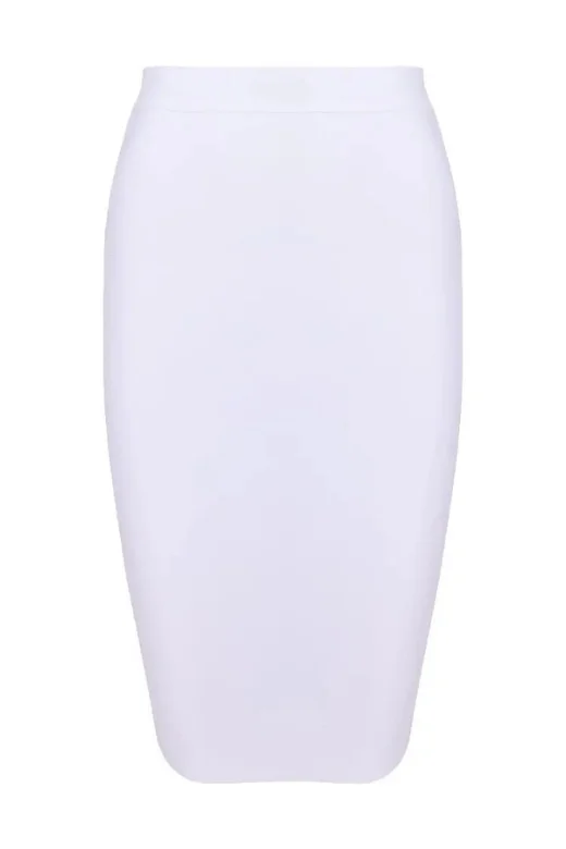 Pencil High Waist Bandage Knee Length Skirt - Pearl White