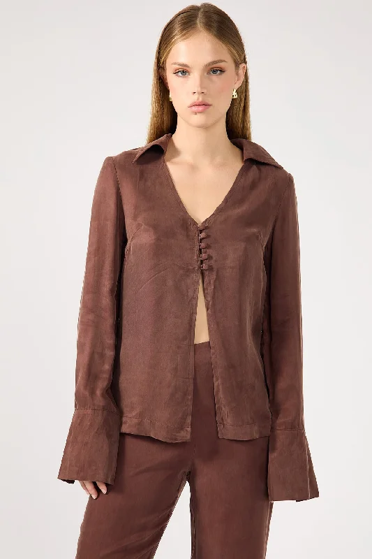 Perfect Stranger Prisca Open Front Button Up Cupro Shirt Brown