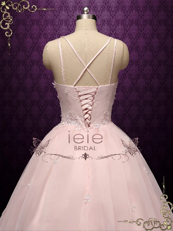 Petal Pink Ball Gown Dress with 3D Flowers | JESSIE