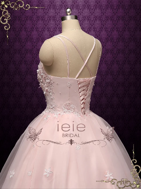 Petal Pink Ball Gown Dress with 3D Flowers | JESSIE