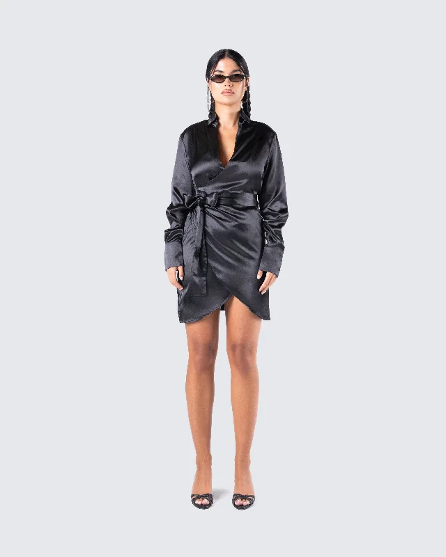 Remi Black Wrap Shirt Dress