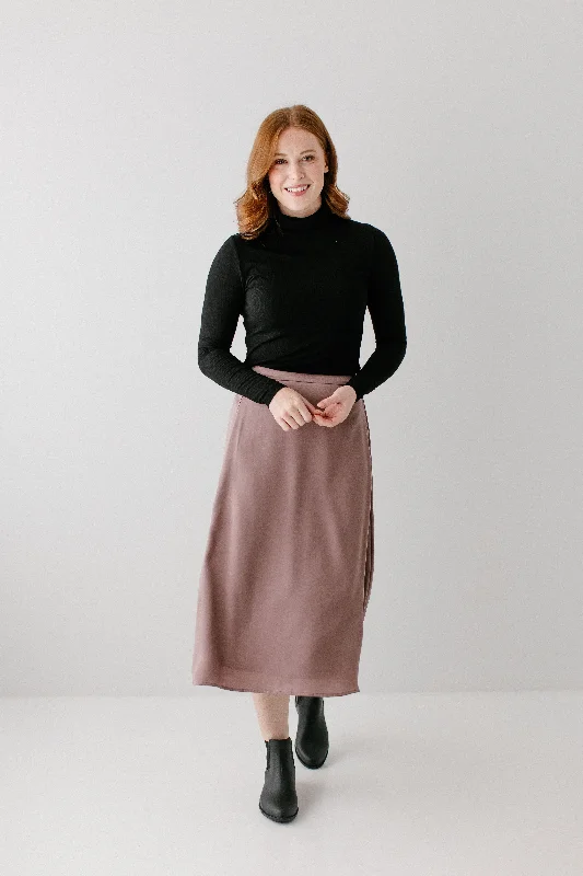 'Sedona' Satin Slip Skirt in Dusty Plum