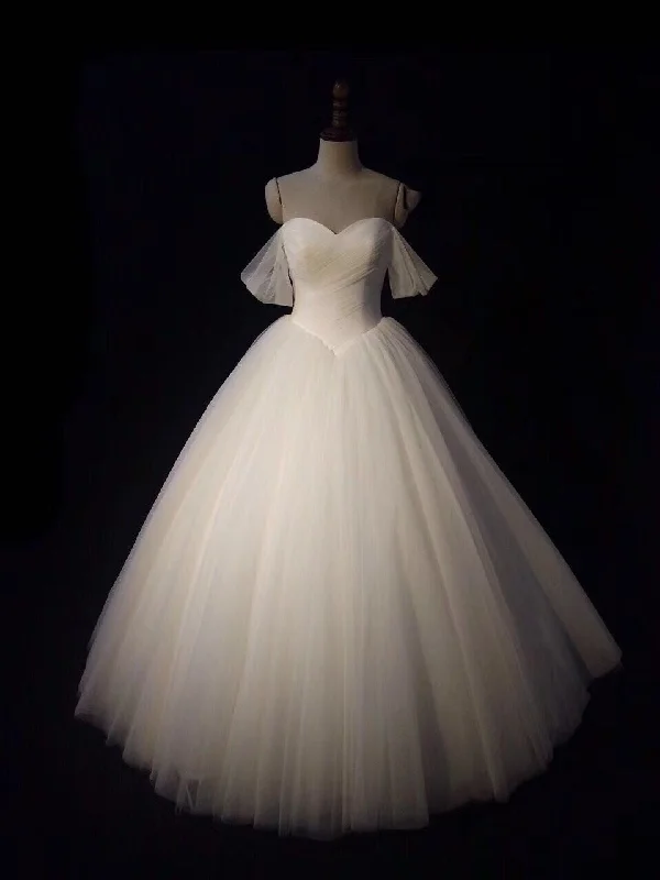 Sexy Pleated Sweetheart Tulle Ball Gowns Wedding Dresses Off-the-shoulder