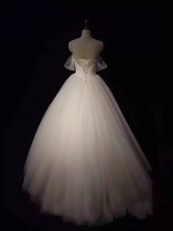 Sexy Pleated Sweetheart Tulle Ball Gowns Wedding Dresses Off-the-shoulder