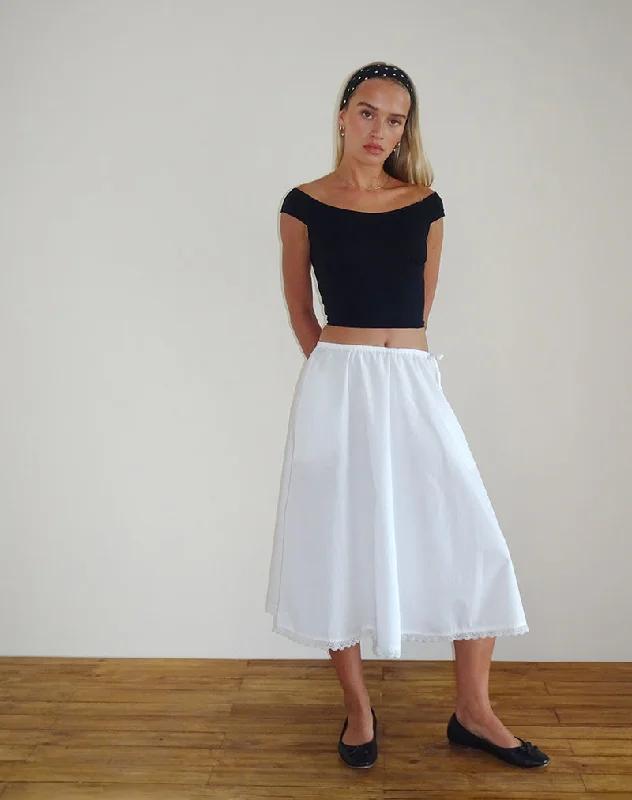 Taka Midi Skirt in Poplin White